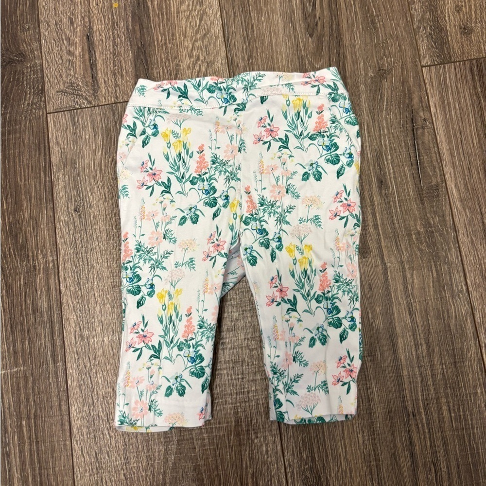 Janie And Jack Baby Girl White Floral Pants Size 12-18 Months